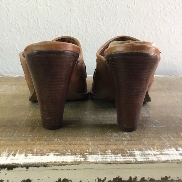 Vintage Y2K Western Cowgirl Rodeo Boho Tan Leather Pointed Chunky Heel Shoes 8.5 - Picture 4 of 8